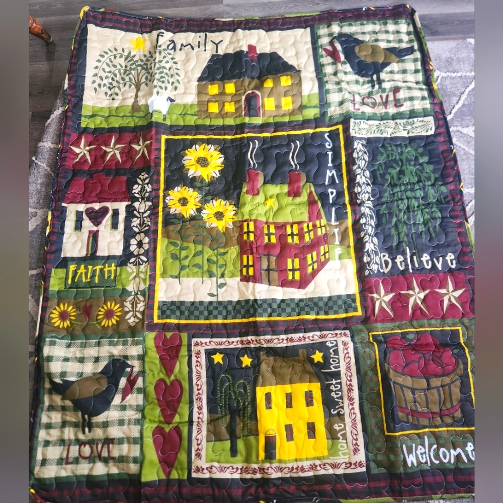 Country Farmhouse Home Patchwork Quilt with Multicolor Design